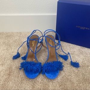 AQUAZZURA FIRENZE - Wild Thing 105.  Suede Mondrian Blue, size 36.5